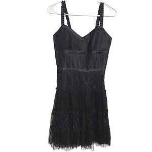 Antonio Melani Black Lace Tiered Cocktail Dress Pleated Tulle Size‎ 6 Whimsigoth
